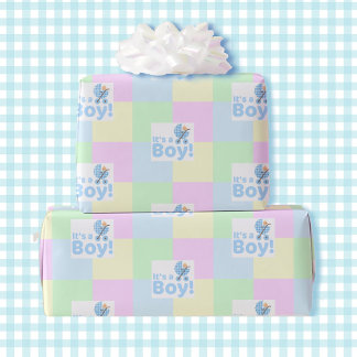 Papier Cadeau Baby shower garçon Pastel rose bleu jaune vert
