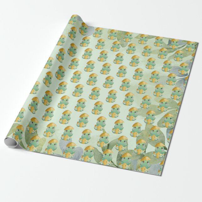 Papier Cadeau Baby shower Garçons Dinosaur Vert (Déroulé)