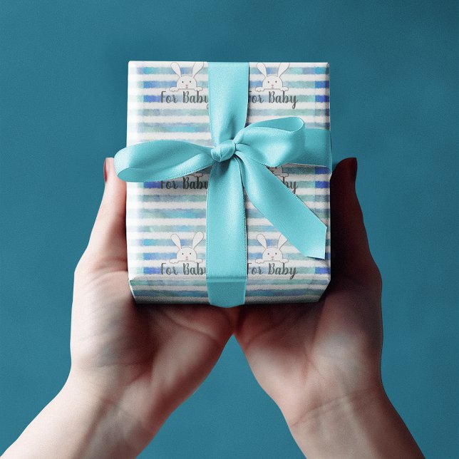 Papier Cadeau Baby shower lapin blanc lapin Bleu bande (Créateur téléchargé)