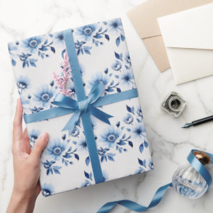 Papier Cadeau Baby shower Mariage bleu blanc Toile