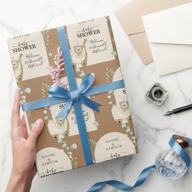 Papier Cadeau Baby shower mignon Arrière - plan Brown personnali (Cadeaux)