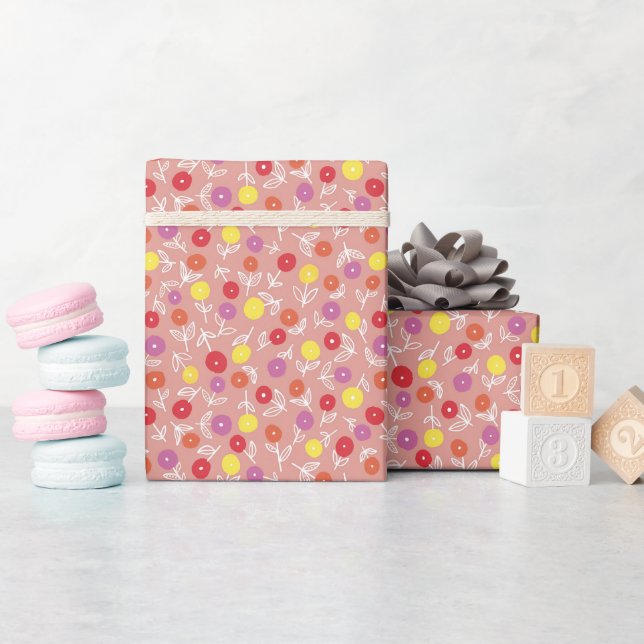 Papier Cadeau Baby shower moderne pêche floral motif d'anniversa (Baby Shower)
