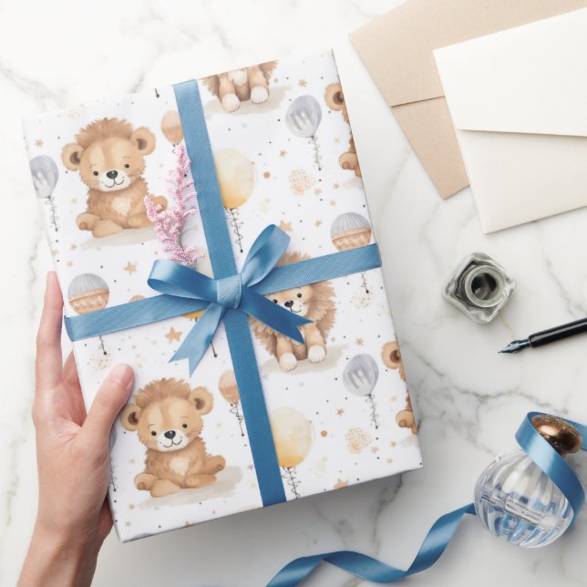 Papier Cadeau Baby shower Motif de Lions de cirque mignon (Cadeaux)