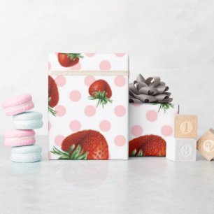 Papier Cadeau Baby Shower motif fraise 