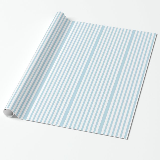 Papier Cadeau Baby shower Motif rayé bleu et blanc (Déroulé)