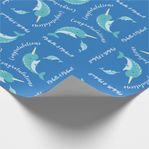 Papier Cadeau Baby shower Narwhal Blue Boy Whale