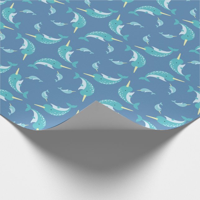 Papier Cadeau Baby shower Narwhal Blue Boy Whale (Coin)