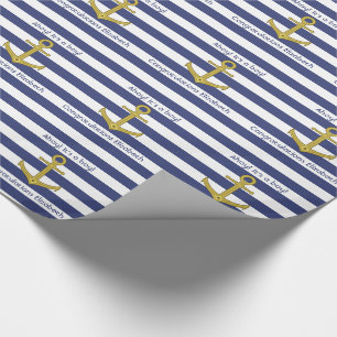 Papier Cadeau Baby shower nautique rayé bleu et blanc de garçon