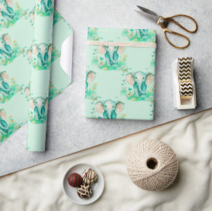 Papier Cadeau Baby shower neutre bébé éléphant