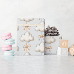 Papier Cadeau Baby Shower Nuage Neuf Bleu Clair