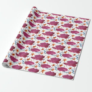 Papier Cadeau Baby shower nuages rose bleu ajouter nom aquarelle