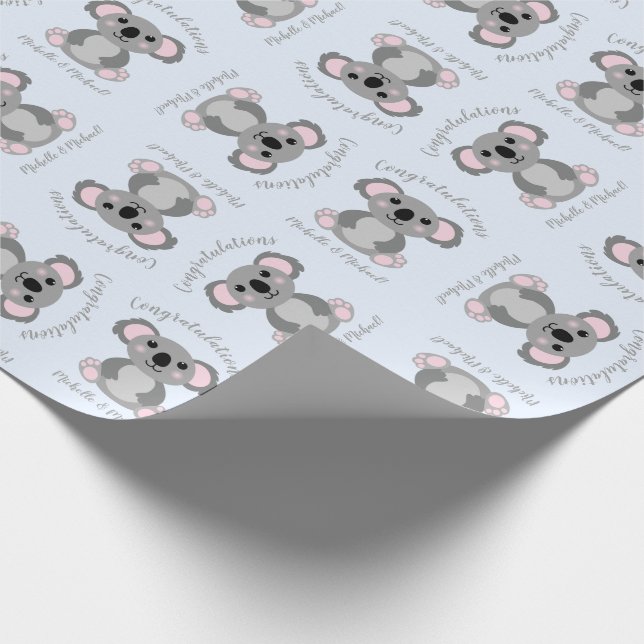 Papier Cadeau Baby shower Ours de Koala bleu (Coin)