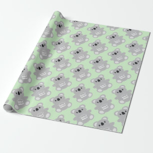 Papier Cadeau Baby shower Ours Koala Vert