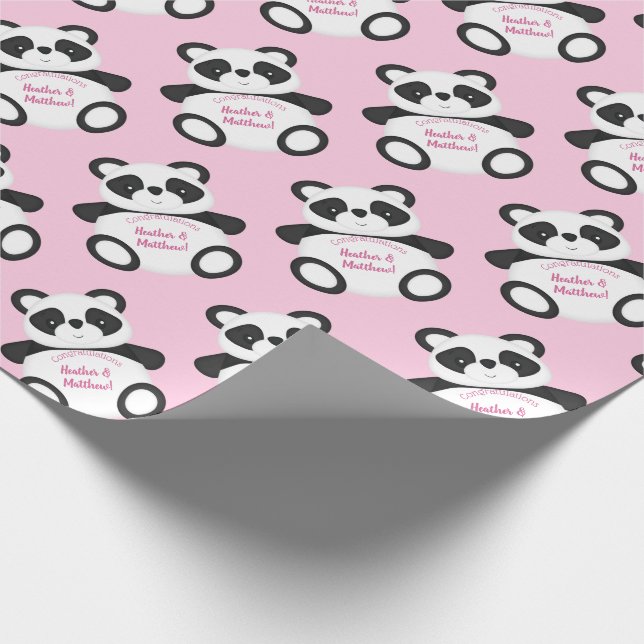 Papier Cadeau Baby shower Ours Panda Rose (Coin)