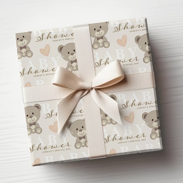 Papier Cadeau Baby shower Ours Teddy Hommes Neutre (Créateur téléchargé)