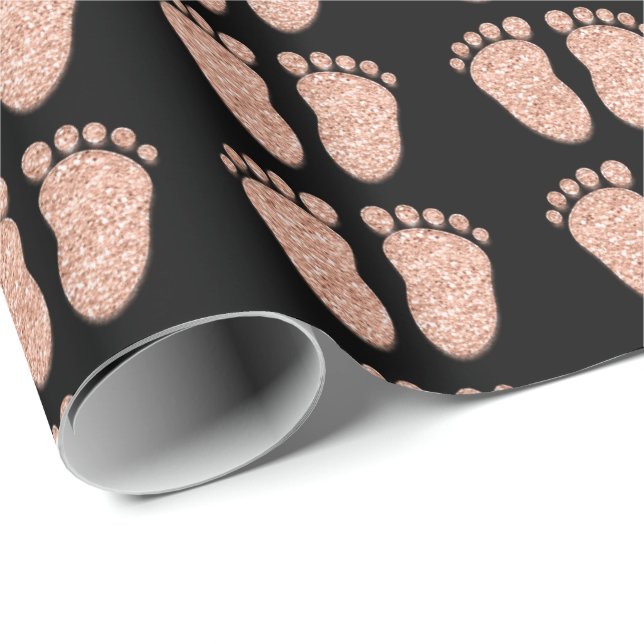 Papier Cadeau Baby shower Parties scintillant fille rose noire p (Coin rond)