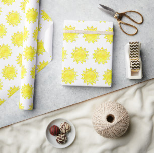 Papier Cadeau Baby shower personnalisé Motif de dessin Jaune Sun