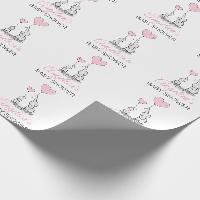 Papier Cadeau Baby shower personnalisé Pink Elephant FILLE (Coin)