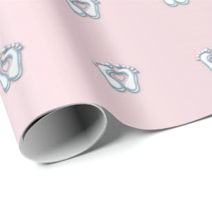 Papier Cadeau Baby shower pieds coeur rose pastel