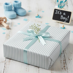 Papier Cadeau Baby shower rayé vert à la menthe