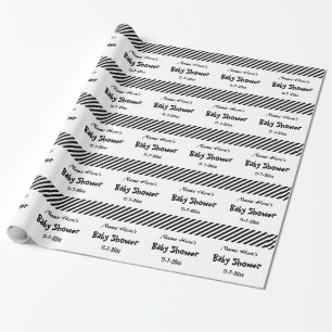 Papier Cadeau Baby shower, rayures noires et blanches