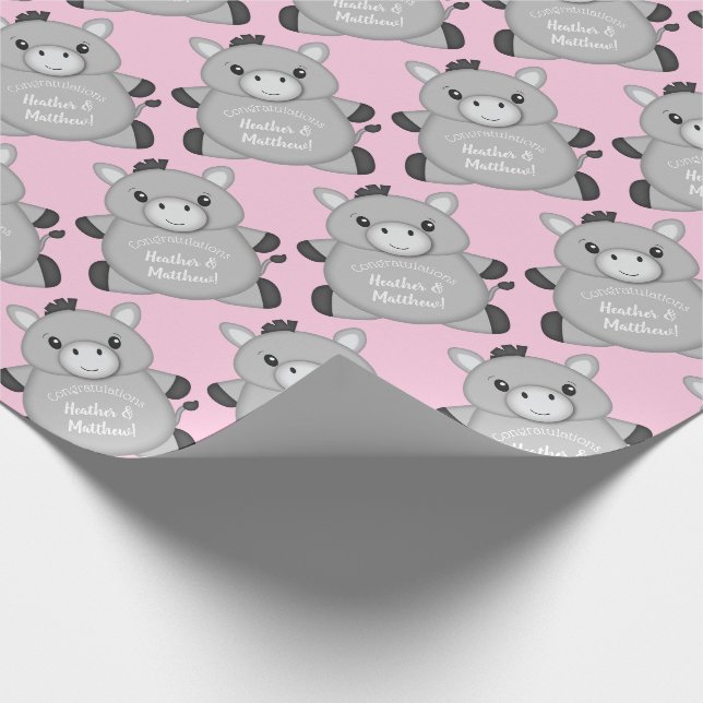 Papier Cadeau Baby shower rose âne (Coin)