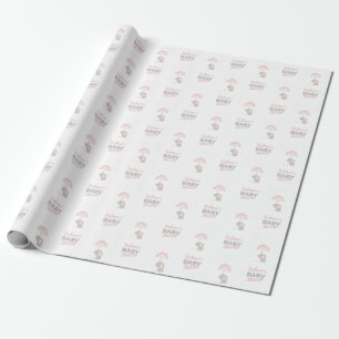 Papier Cadeau Baby shower rose éléphant bébé