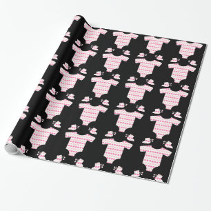 Papier Cadeau Baby shower rose noir d'équipement de bébé de