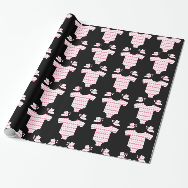 Papier Cadeau Baby shower rose noir d'équipement de bébé de (Déroulé)