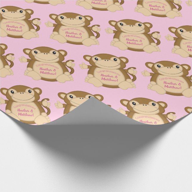 Papier Cadeau Baby shower singe rose (Coin)