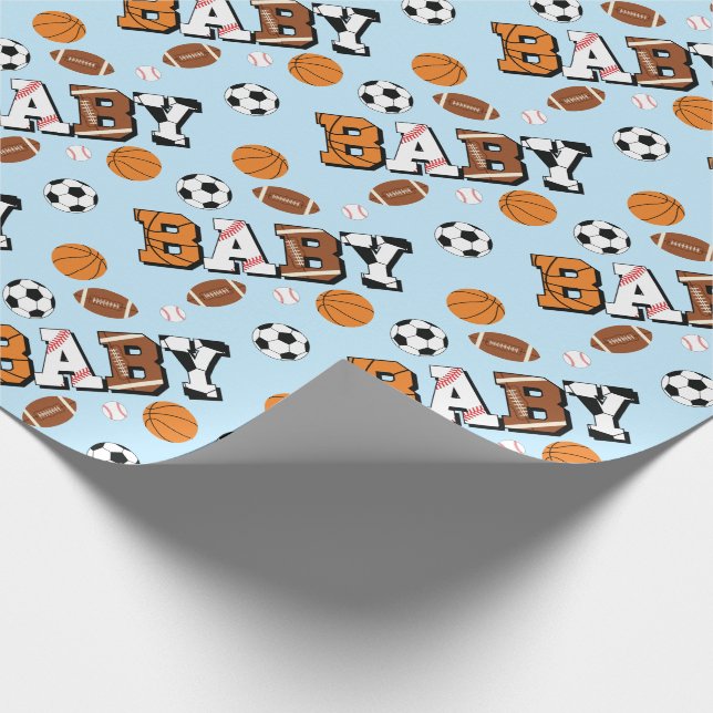 Papier Cadeau Baby shower sportif Co-ed Thème Garçon Bleu (Coin)