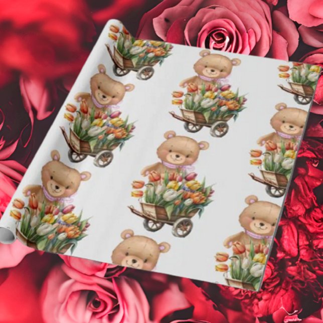 Papier Cadeau Baby shower Teddy Bear Bleu rustique fleuri (Bring your dream party to life with our selection of quality Teddy Bear themed party supplies )