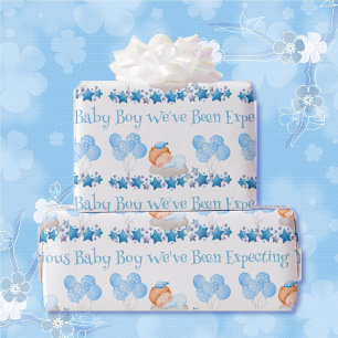Papier Cadeau Baby shower Texte personnalisé Garçon Bleu Ballons