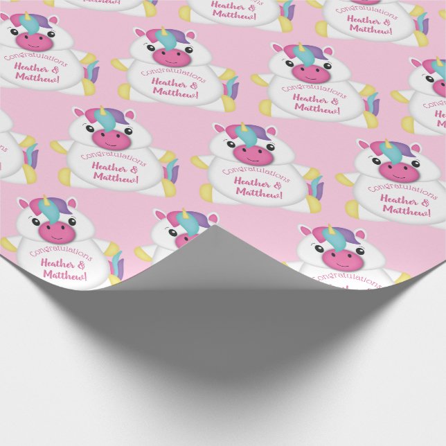 Papier Cadeau Baby shower Unicorne rose (Coin)