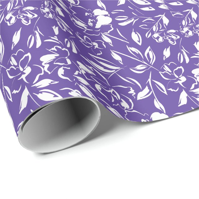 Papier Cadeau Baby shower violet fleur sauvage (Coin rond)
