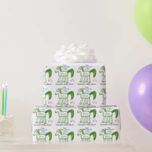 Papier Cadeau Baby shower Whimsical Cheval Vert