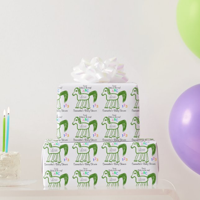 Papier Cadeau Baby shower Whimsical Cheval Vert (Cadeaux de fête)