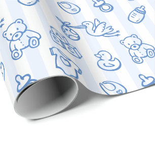 Papier Cadeau Baby shower Whimsical de Doodle Dessin À Main Bleu