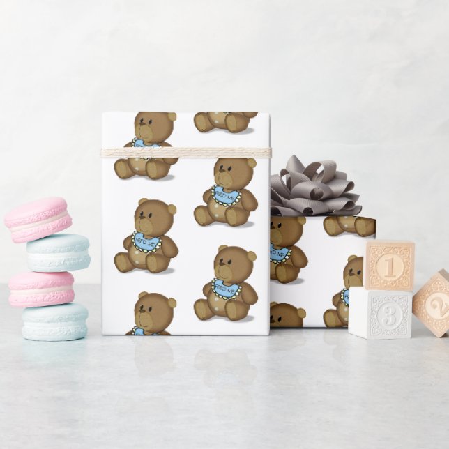 Papier Cadeau Baby Teddy Bear With Bib (Baby Shower)