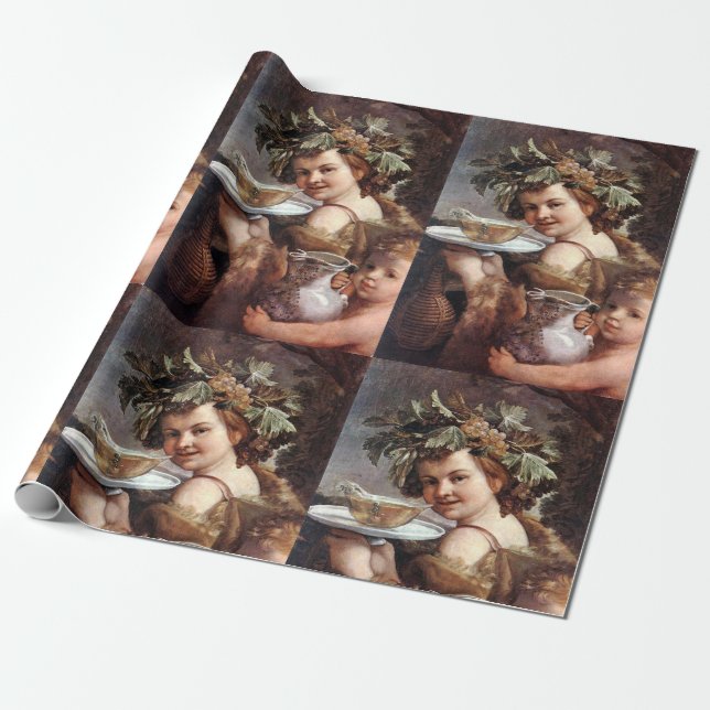 PAPIER CADEAU BACCHUS, RAISINS ET VIN BLANC (Déroulé)