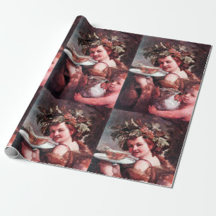 PAPIER CADEAU BACCHUS, RAISINS ET VIN ROSE