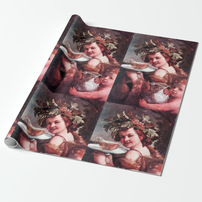 PAPIER CADEAU BACCHUS, RAISINS ET VIN ROSE (Déroulé)