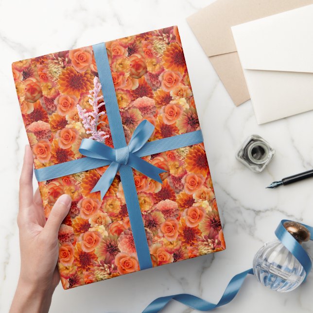 Papier Cadeau Bachelorette Fête des mariées Orange Fleurs (Cadeaux)