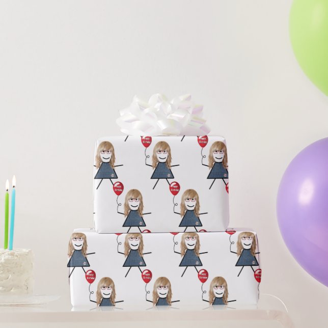 Papier Cadeau Baguette Avec Ballons D'Anniversaire Rouge (Cadeaux de fête)