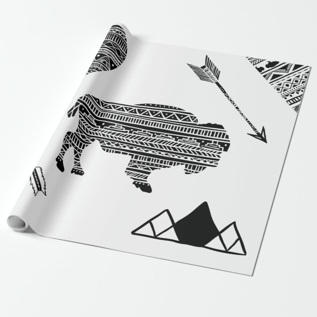 Papier Cadeau Baguette de la tribu Boho Buffalo de 60lb (Déroulé)