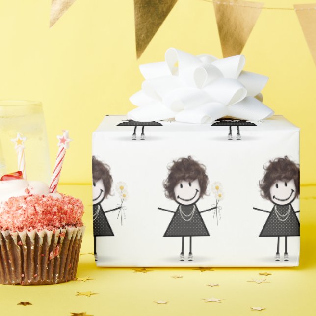 Papier Cadeau Baguette Figure Girl en Basket sur blanc (Fête d'anniversaire)
