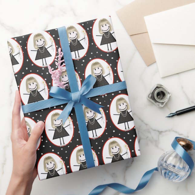 Papier Cadeau Baguette Figure Girl en Basket sur Pois (Cadeaux)
