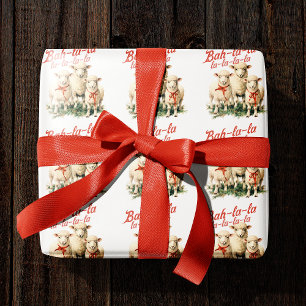 Papier Cadeau Bah La La Cute Retro Noël Moutons