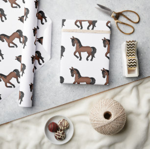 Papier Cadeau Baie Brown Cartoon Cartoon Trotting Cheval Motif