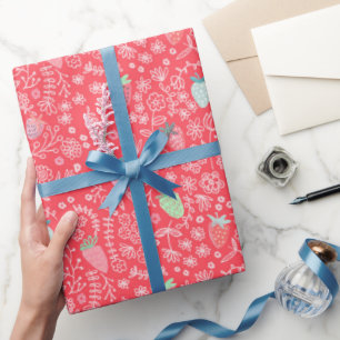 Papier Cadeau Baie Rouge doux motif Fraise